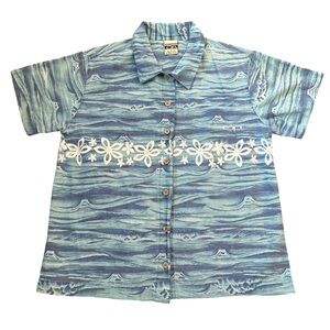 OP Ocean Pacific Hawaiian Shirt Blue Floral Surf Tropical Aloha
